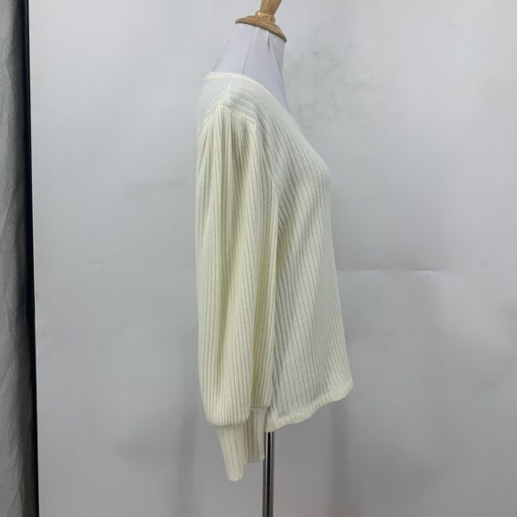 Madewell Brush Ribbed Top Womens L Large Cream 3/4 Pleat Blouson Sleeve Sweater - Picture 6 of 14